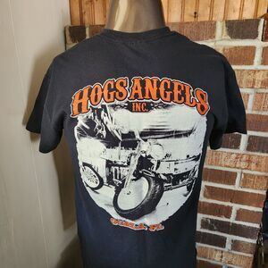 Hogs Angels Double Sided Graphic Black Biker Shirt Size Medium Biker Bar Ocala